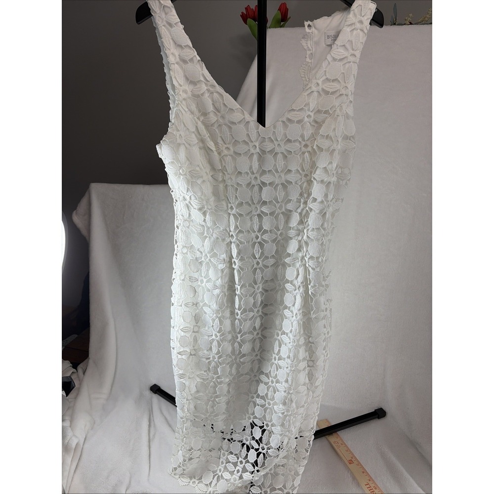Bisou Bisou Dress Size 8 White Lace V-Neck Lace Zip Formal Cottage Core Preppy